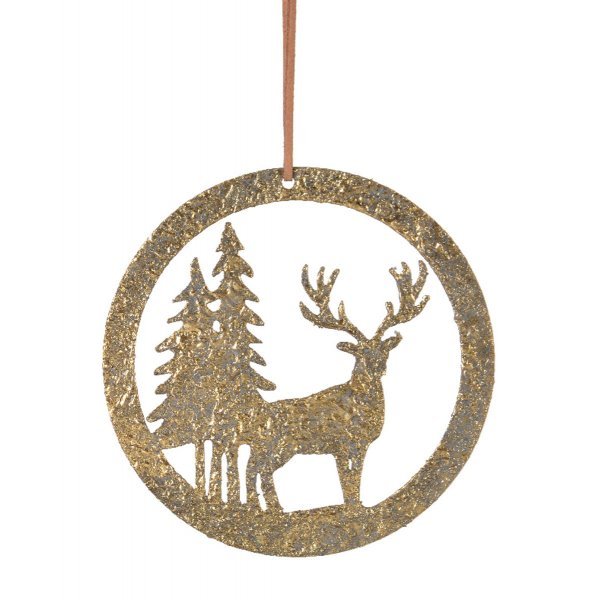 Χριστουγεννιάτικo Μεταλλικό Στολίδι με Ελάφι και Δέντρα (12cm)